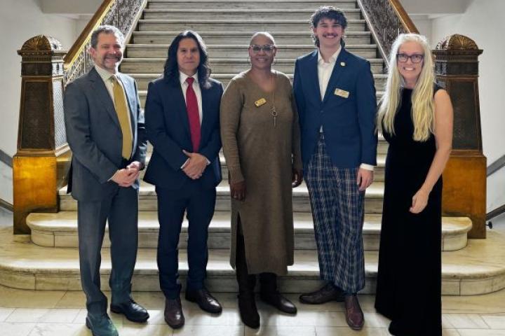 President Saliman with faculty, staff and student leaders at State Capitol