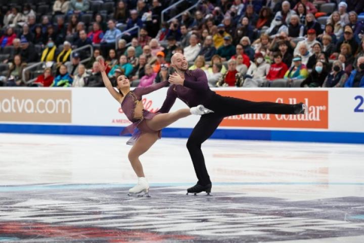 UCCS student Ellie Kam and UCCS alum Danny O'Shea competing in figure skating